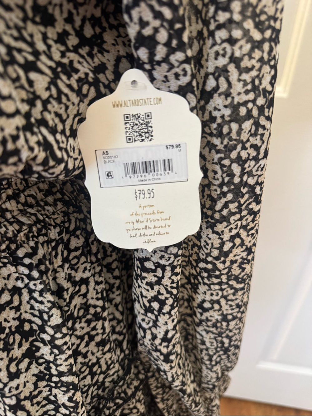 Altar'd State Black and Cream Floral Smock Waist Ruffle Tiered Long Sleeve Dress - Picture 5 of 9